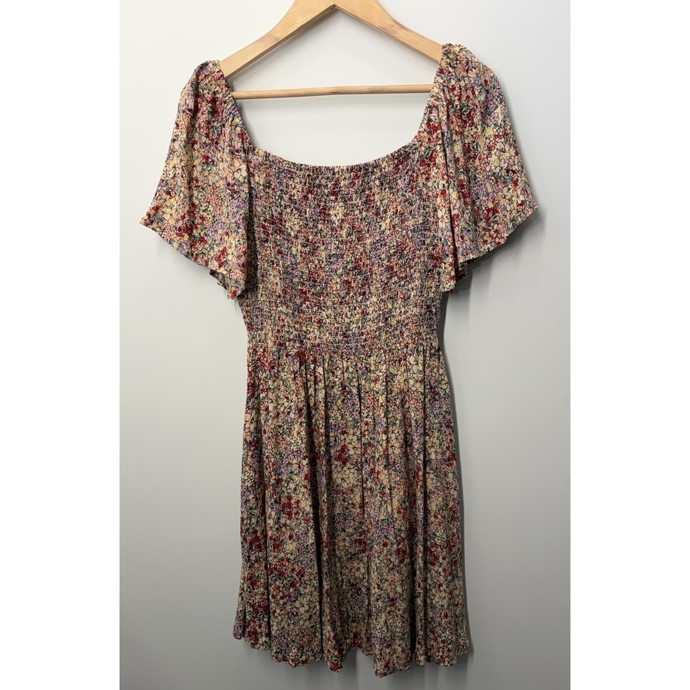 Angie Floral Boho Mini Dress Babydoll Womens Size Small Multicolor NWT